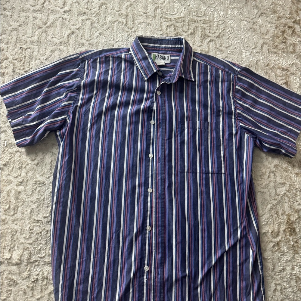 Haband Men's Multicolor Striped Button Down Shirt